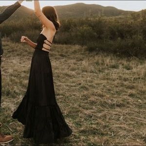 Baltic Born Halter Satin Black Maxi Dress